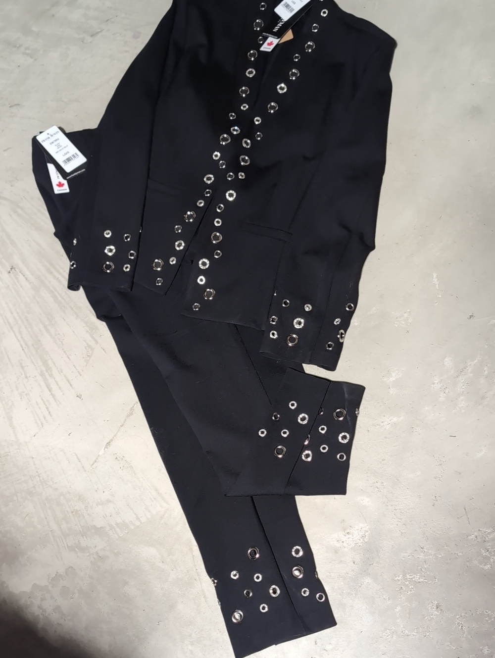 Frank Lyman Design Black Eyelet-Embellished Pantsuit